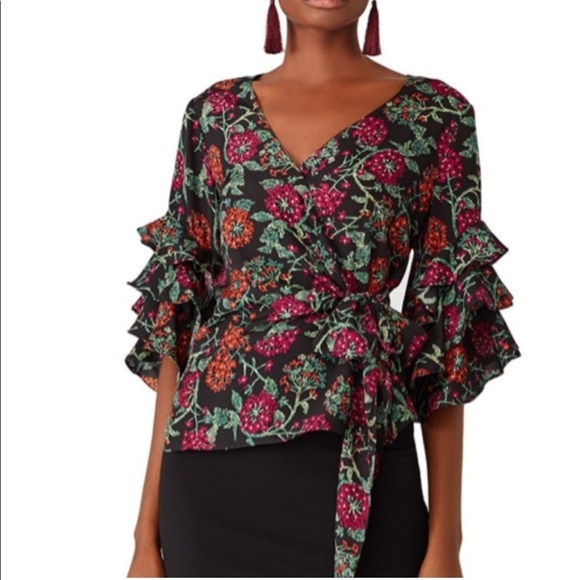 LIKELY Night Garden Wren Wrap Top Size XS - Picture 1 of 11